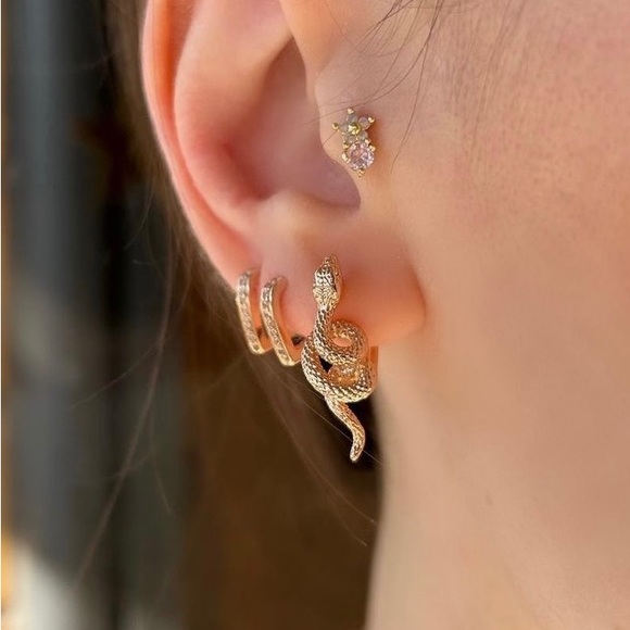 Snake Huggie Earrings | 18K Gold Plated | Luxury Jewelry - Picture 1 of 9
